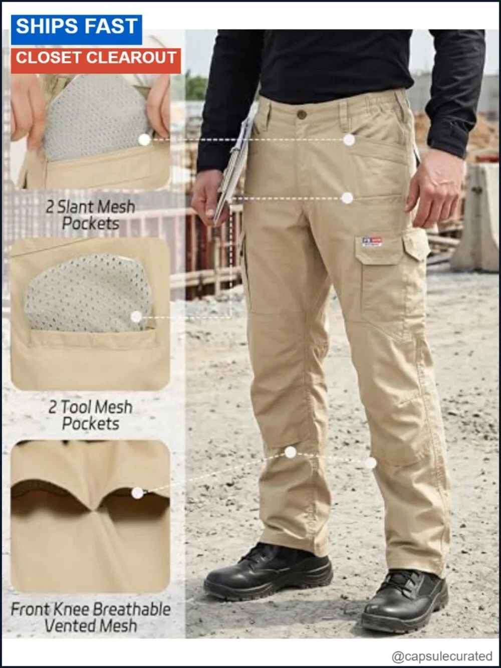 FR Cargo Pants for Men Lightweight Vented Airflow Stretch Ripstop Work Utility